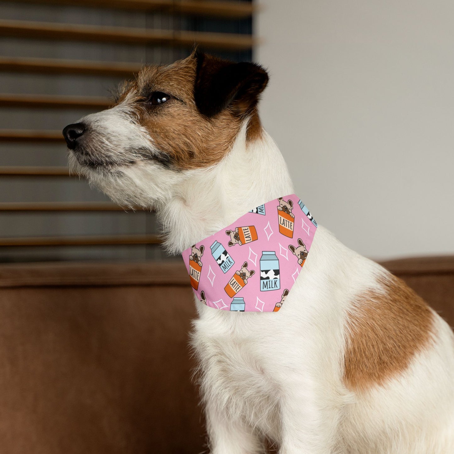 French Bulldog Pattern Pet Bandana Collar | Latte Pup Print