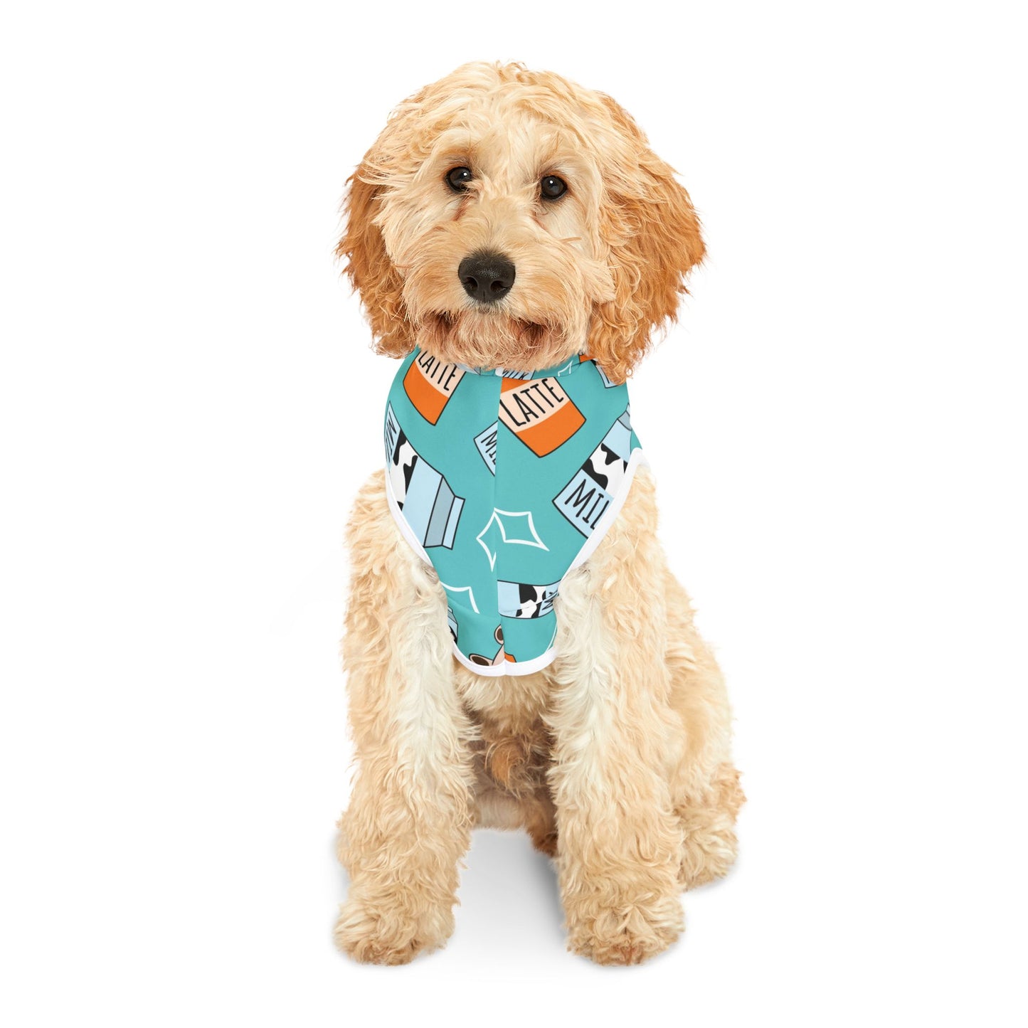 Latte & Milk Pattern Pet Hoodie — Cute Teal Coffee Dog Sweatshirt