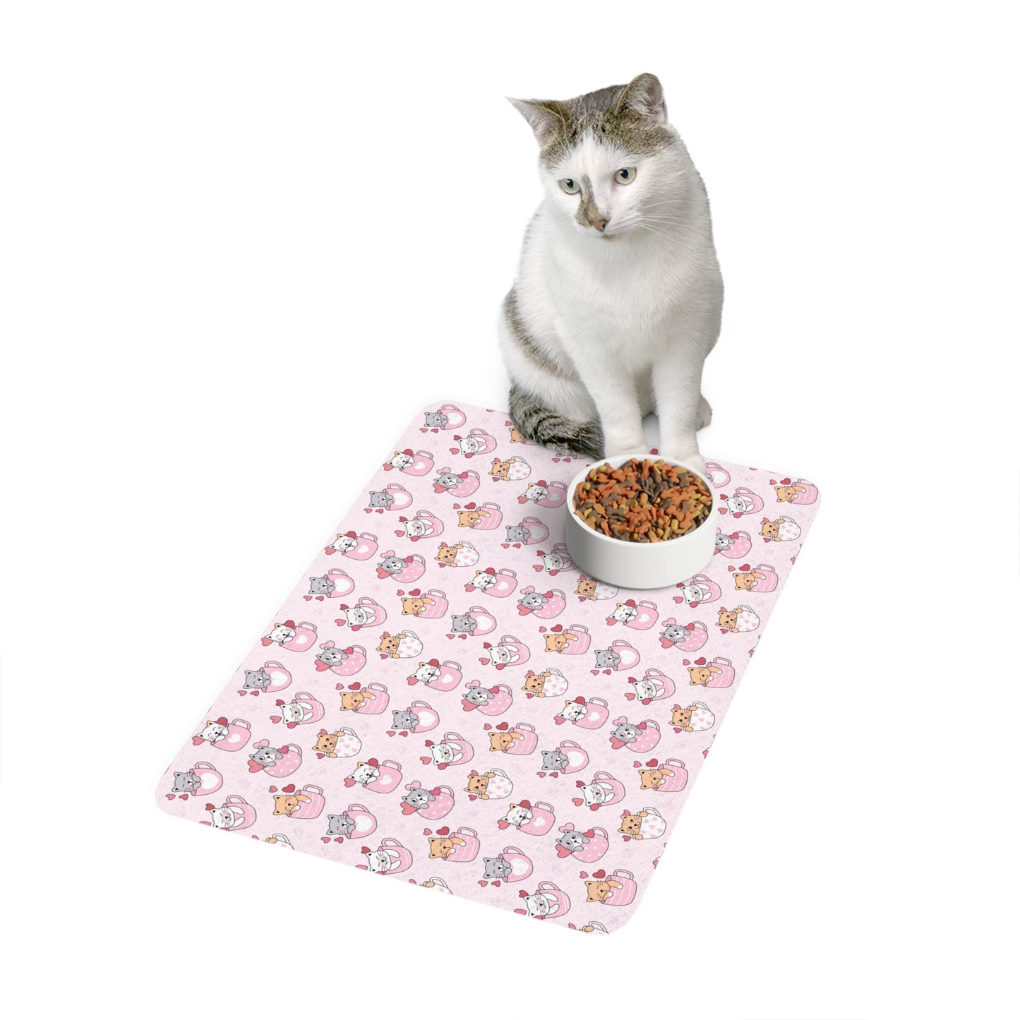 Cute Pink Cat & Dog Pattern Pet Food Mat