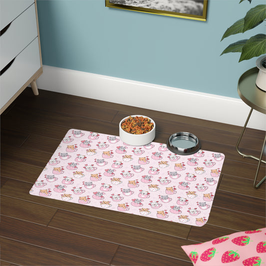 Cute Pink Cat & Dog Pattern Pet Food Mat