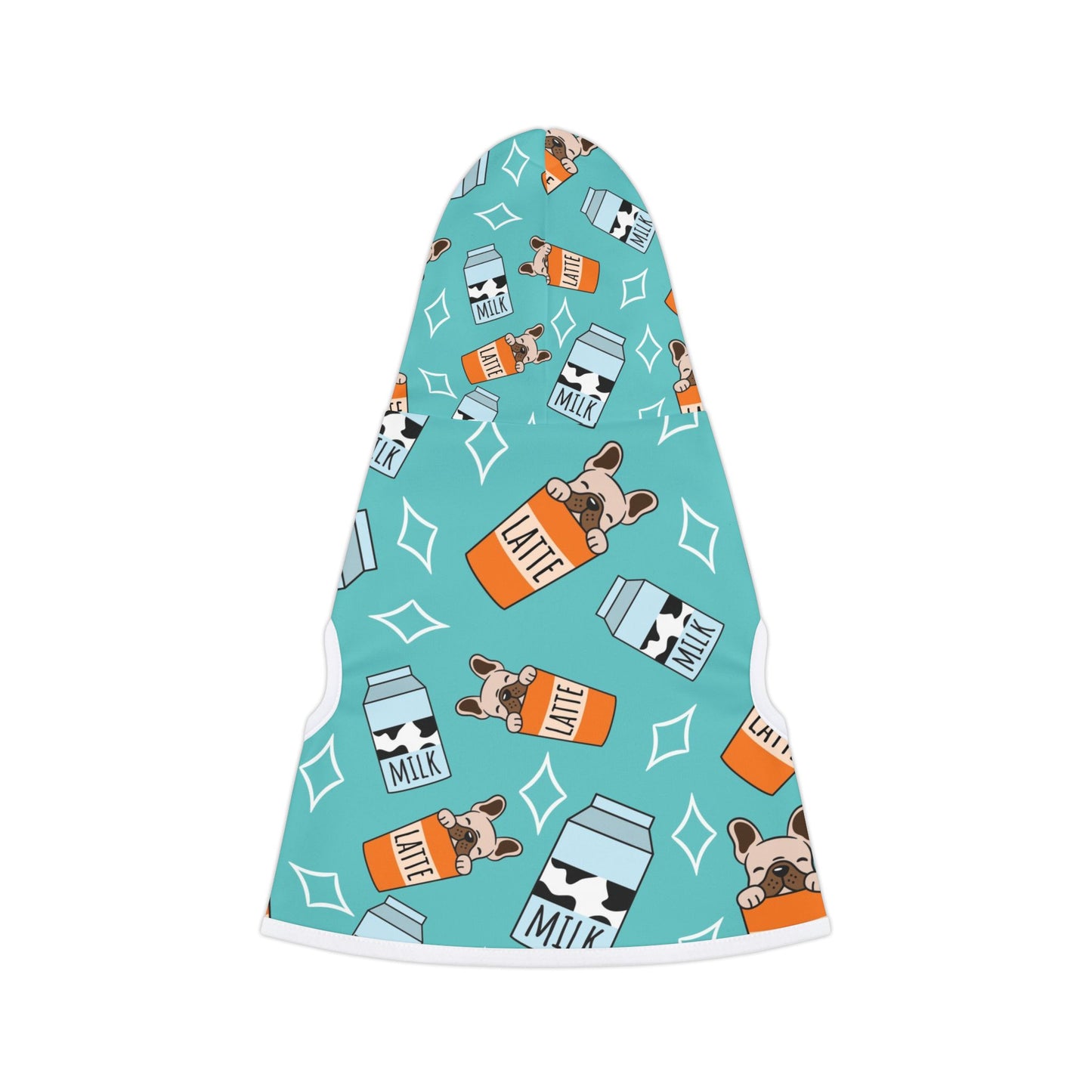 Latte & Milk Pattern Pet Hoodie — Cute Teal Coffee Dog Sweatshirt