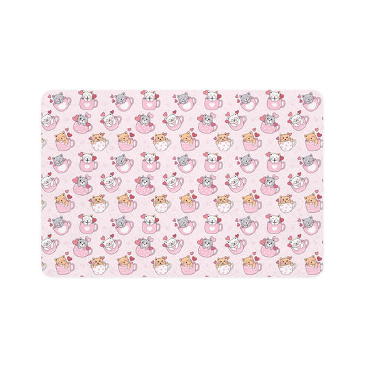 Cute Pink Cat & Dog Pattern Pet Food Mat