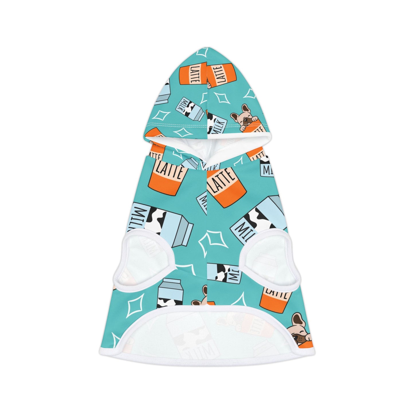 Latte & Milk Pattern Pet Hoodie — Cute Teal Coffee Dog Sweatshirt