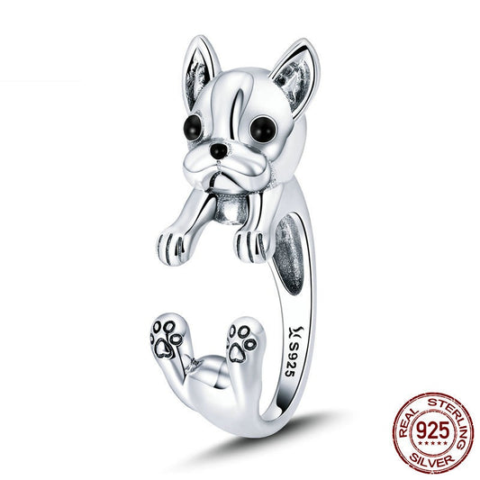 Chic French Bulldog 925 Silver Ring