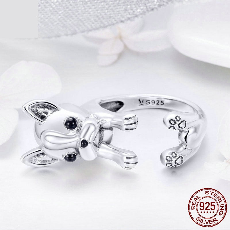 Chic French Bulldog 925 Silver Ring