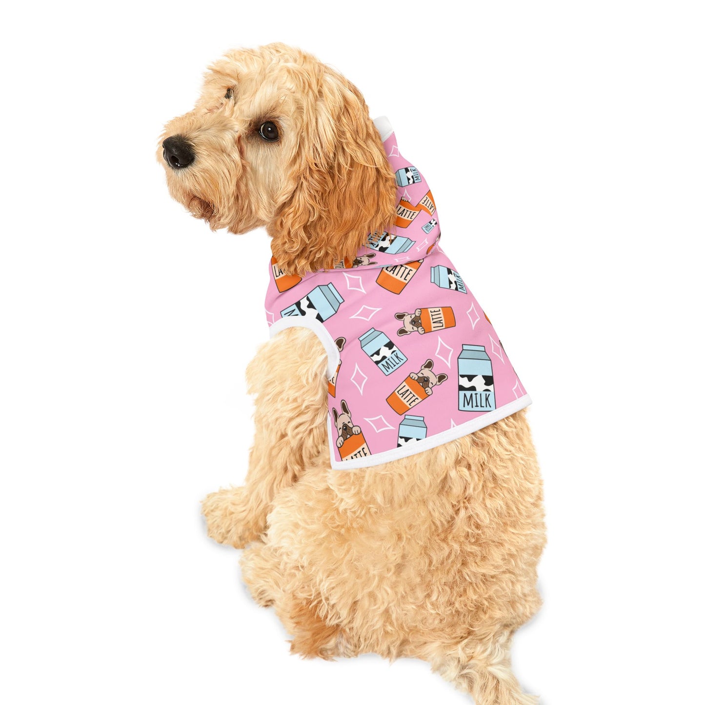 Pink Milk & Latte Pet Hoodie — Cute French Bulldog Patterned Dog Hoodie