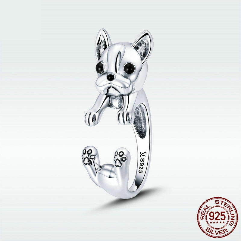 Chic French Bulldog 925 Silver Ring