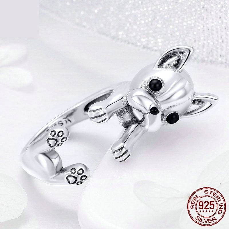 Chic French Bulldog 925 Silver Ring