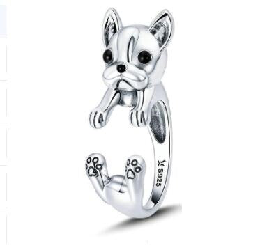 Chic French Bulldog 925 Silver Ring